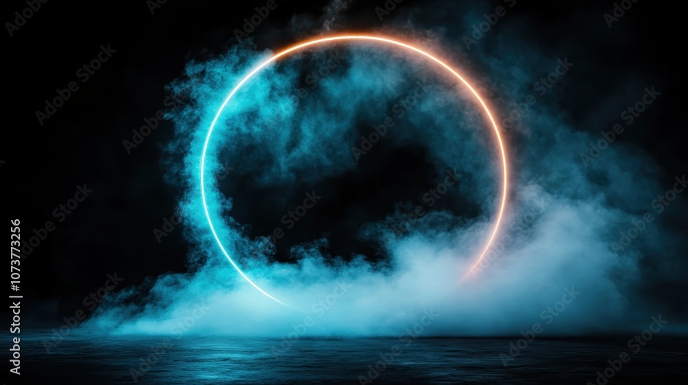 A striking image featuring a glowing neon circular light against a backdrop of dark mist and clouds, offering a captivating blend of mystery and modern intrigue. A striking image featuring a glowing neon circular light against a backdrop of dark mist and clouds, offering a captivating blend of mystery and modern intrigue.