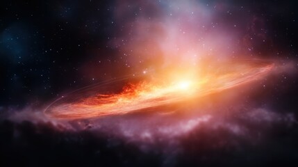 Tableau sur verre  A vivid galaxy's fiery swirl lights up the dark universe, illustrating the fiery beauty and mysterious, unpredictable forces driving the cosmic elements in space.  © svastix