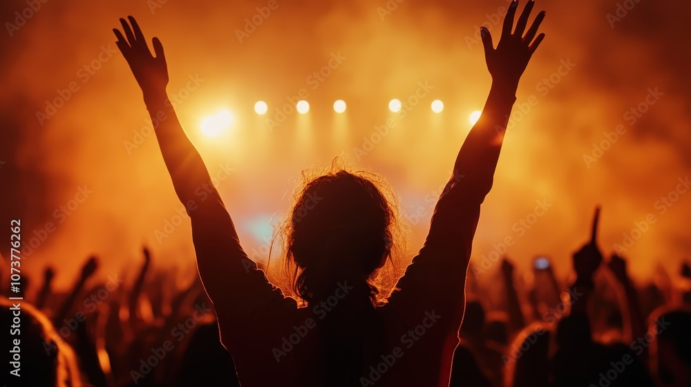 A person joyfully raises arms amidst a vibrant crowd at a concert, illuminated by a dazzling array of stage lights, capturing the essence of live music excitement. A person joyfully raises arms amidst a vibrant crowd at a concert, illuminated by a dazzling array of stage lights, capturing the essence of live music excitement.