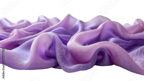 Lustrous Lavender Waves, Richly Detailed, Silky Texture, Flowing Fabric Elegance, Soft Purple Undulations Isolated on white background or PNG