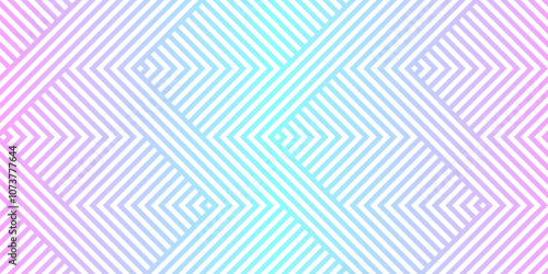 Vector geometric seamless pattern with zigzag lines, stripes, chevron. Abstract sport style graphic texture. Trending neon background in 1980s - 1990s style. Elegant blue, lilac and pink gradient