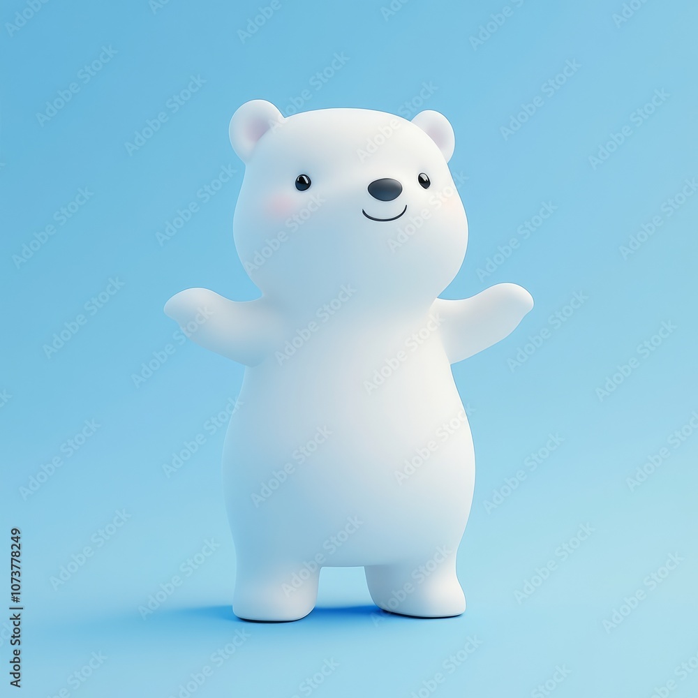Adorable Minimalist Cartoon White Bear Character on Blue Background – Perfect for Kids and Nursery Adorable Minimalist Cartoon White Bear Character on Blue Background – Perfect for Kids and Nursery