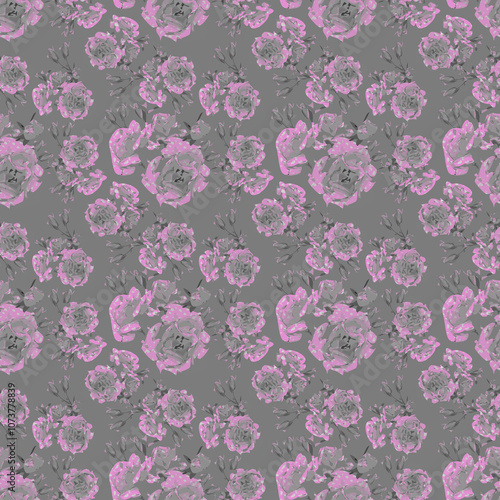 Wallpaper Mural Floral, grey pink blue yellow roses blue seamless pattern. Seamless pattern of twigs with rosebuds. Seamless pattern of rose twigs with buds. Sprigs of roses with buds. Rosebuds. Torontodigital.ca