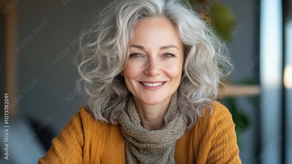 A gray-haired woman smiles warmly while seated in a cozy, naturally-lit living room, conveying a sense of wisdom, comfort, and contentment in her serene environment. A gray-haired woman smiles warmly while seated in a cozy, naturally-lit living room, conveying a sense of wisdom, comfort, and contentment in her serene environment.