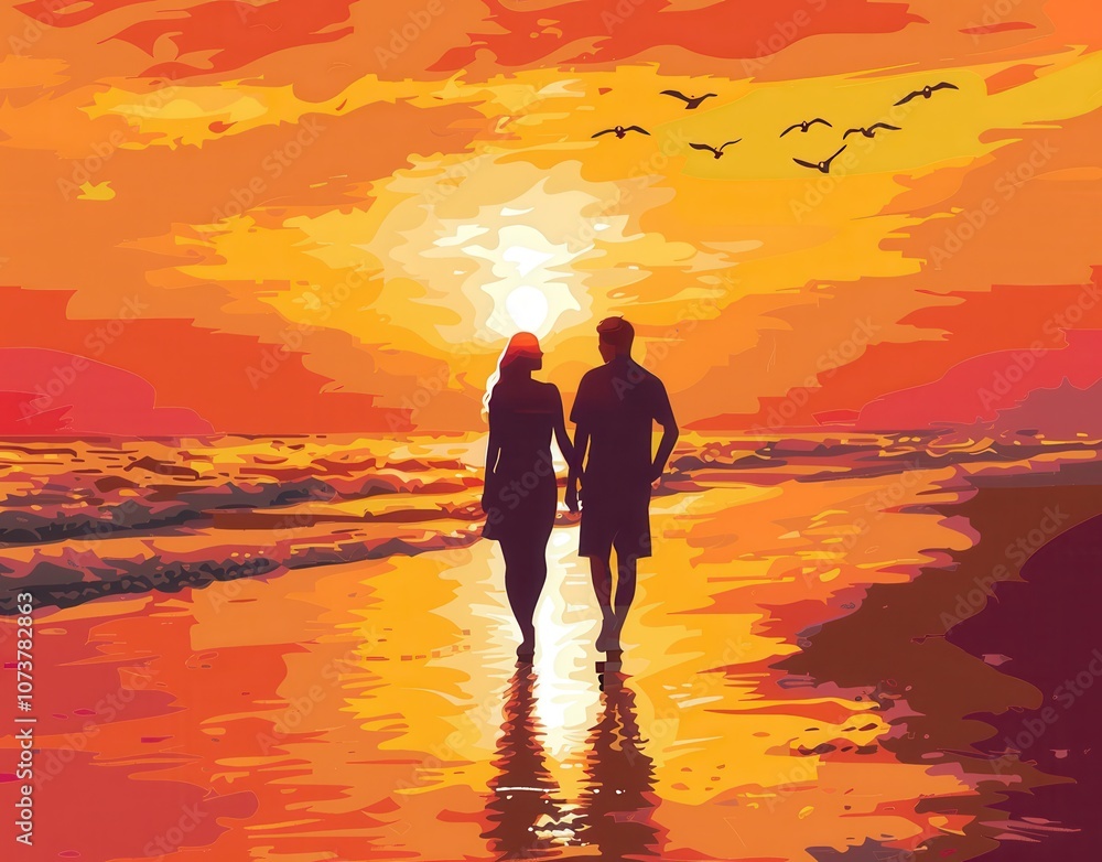Fototapeta premium walk on the beach, valentine day