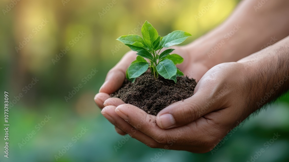 Hands of a person carefully holding a young plant with rich soil, symbolizing care and nurturing in a natural environment, reflecting human connection to nature. Hands of a person carefully holding a young plant with rich soil, symbolizing care and nurturing in a natural environment, reflecting human connection to nature.