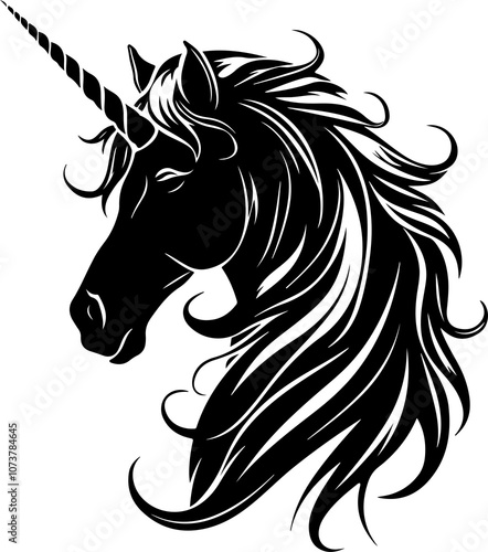 stylized black unicorn head illustration