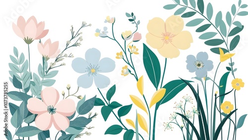 Wallpaper Mural Floral design elements set. Flowers, leaf plants, branches. Botanical decorations in modern style. Leaves, blooms, decorative blossoms, twigs. Torontodigital.ca