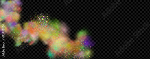Background of an explosion of colorful smoke clouds.Multicolor fog with blue and yellow particles.Explosions of color powder.