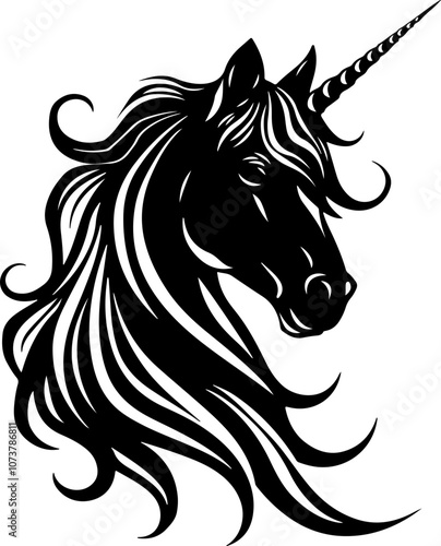 stylized black unicorn head illustration