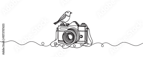 Photo camera one line. photographer camera. Vector illustration in minimalist style