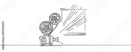 Continuous one line drawing of video camera. Vector illustration in one line style of video camera