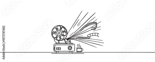 Continuous one line drawing of video camera. Vector illustration in one line style of video camera