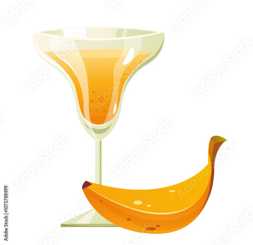 Banana juice glass isolated on white background. Vector flat graphic design illustration