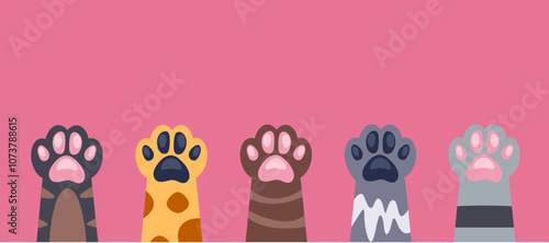 Cat paw pet animal cute kitten poster concept. Vector flat graphic design illustration