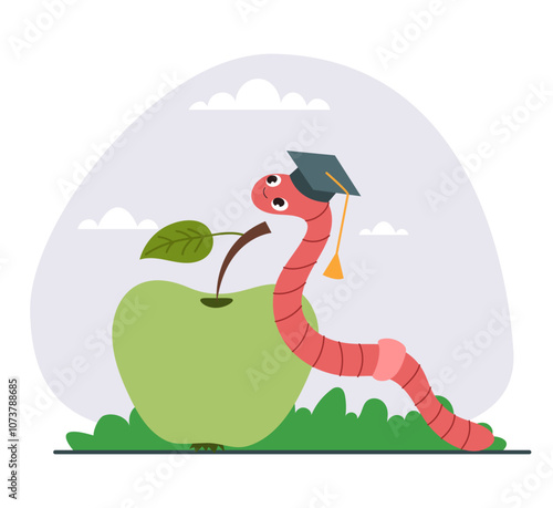 Bookworm worm book library education knowledge concept. Vector flat graphic design illustration