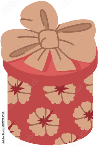 Wallpaper Mural decorated gift box with bow. holiday present box, tied with beige wrapping ribbon. happy birthday, Christmas, New Year, wedding or Valentine day package concept. vector flat illustration isolated.  Torontodigital.ca