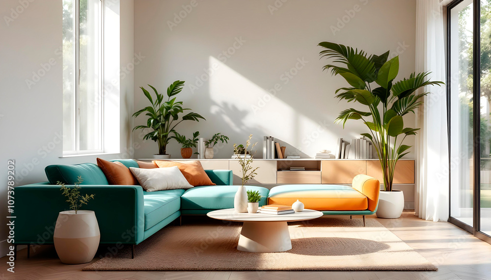 Fototapeta premium Decoración minimalista en tonos verdes y beige