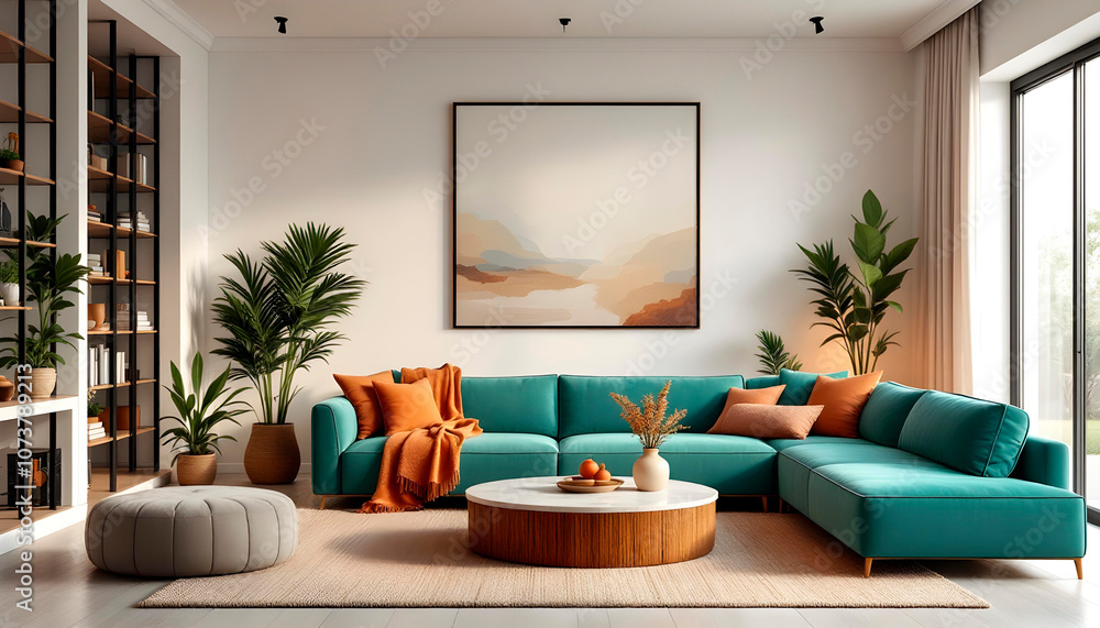 Fototapeta premium Ambiente fresco y luminoso en sala moderna