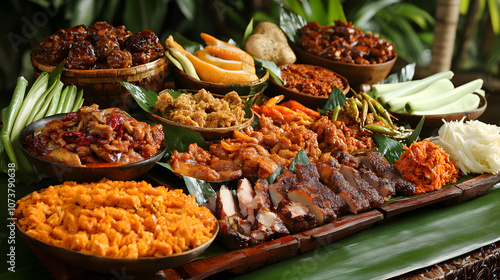 An Artistic Representation of Bagoong Varieties, Highlighting the Fermentation Process and Fresh Ingredients in an Enticing Display photo