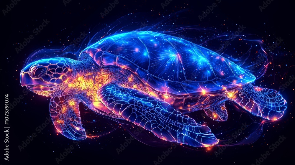 Colorful Turtle Swimming in Cosmic Ocean Colorful Turtle Swimming in Cosmic Ocean
