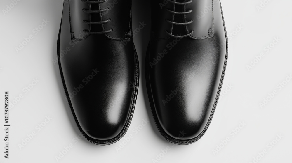 A stylish pair of black leather shoes with polished finish, side by side on a white background A stylish pair of black leather shoes with polished finish, side by side on a white background