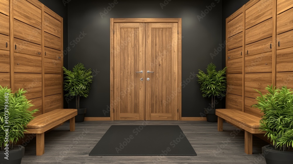 Serene Gym Locker Room with Soft Lighting Serene Gym Locker Room with Soft Lighting