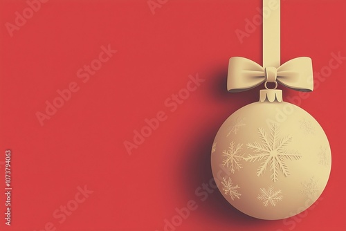 gold color christmas decoration ball on red color background  photo