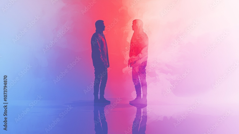 Silhouetted Figures in Vibrant Color Gradient Silhouetted Figures in Vibrant Color Gradient