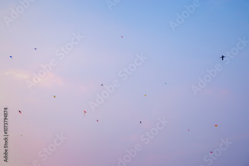 Kids Flying Kites Under a Clear Sky Peaceful and Joyful Outdoor Scene. High quality photo