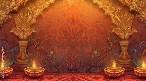 Diwali background illustration of an intricate Indian traditional arch backdrop