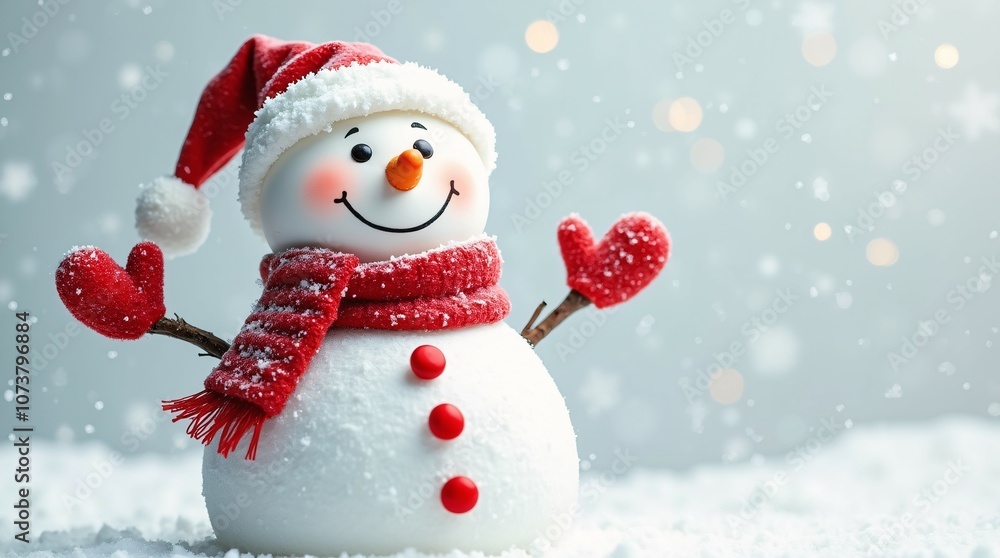 Snowman Wearing a Red Hat in a Snowy Landscape. Snowman Wearing a Red Hat in a Snowy Landscape.