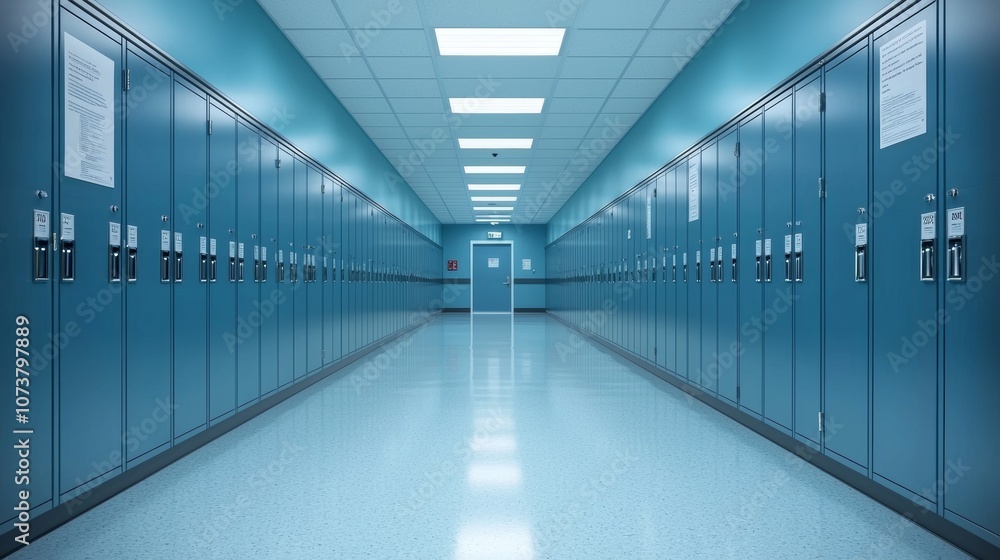 Sleek School Hallway with Digital Lockers Sleek School Hallway with Digital Lockers