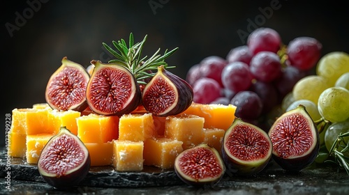 Creamy Cheese Slices with Fresh Figs and Grapes