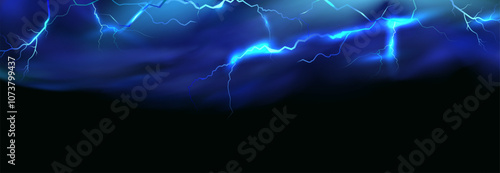 Powerful electrical current energy. Flash of lightning in a magic frame. Neon discharge in smoke effect.
