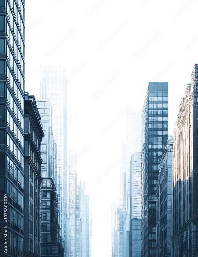 Fototapeta premium City skyline with tall modern buildings on a bright white background