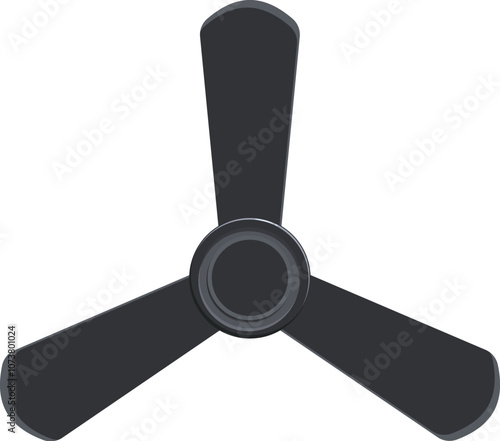 Black ceiling fan spinning to provide cooling airflow, offering relief from summer heat