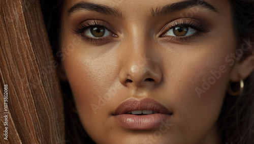 Close-Up of the Refined Brown Eyes of a Beautiful Mexican Woman with Cinnamon Skin