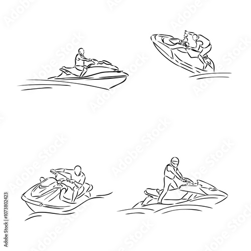 Hand sketch rider on a jet ski aquabike vector