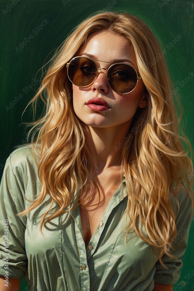 Romantic Woman with Green Sunglasses and Golden Hair Romantic Woman with Green Sunglasses and Golden Hair