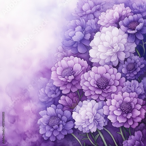 A serene depiction of blooming purple flowers, blending soft hues for a calming, artistic effect.