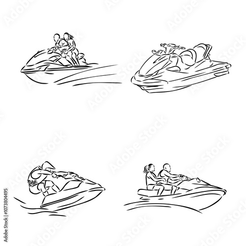 Hand sketch rider on a jet ski aquabike vector