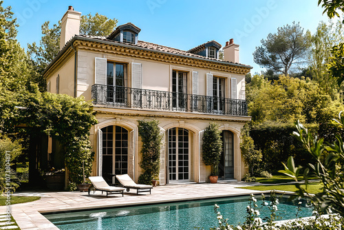 Belle maison, propriété de style classique avec jardin et piscine