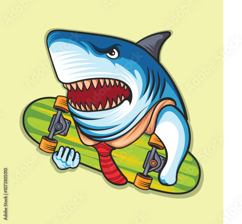 a shark officer  holding a Skateboard  illustration