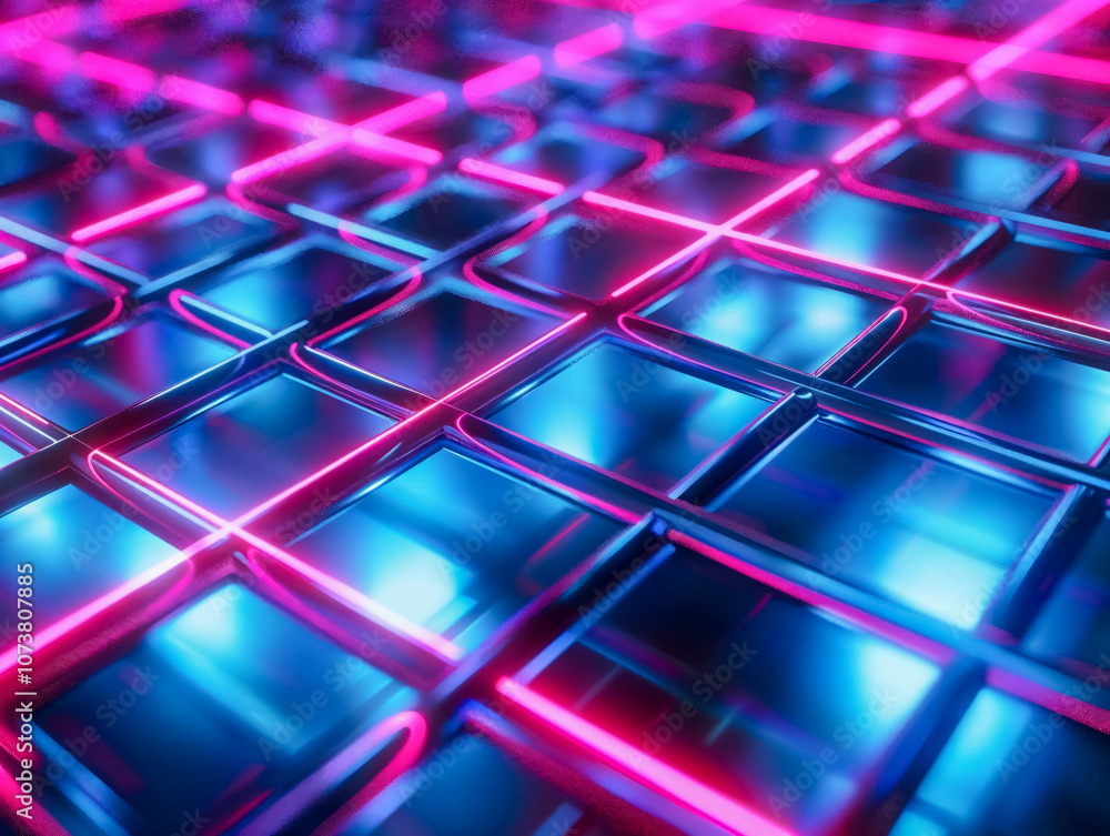 Abstract background showing neon glowing lines forming grid pattern in blue and purple colors Abstract background showing neon glowing lines forming grid pattern in blue and purple colors