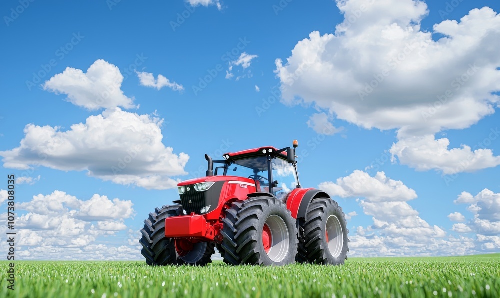 Smart farming with an unmanned tractor with plow on the field. Smart farming with an unmanned tractor with plow on the field.