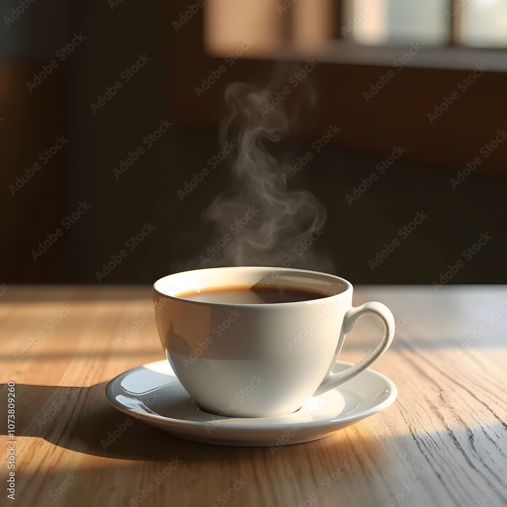 A steaming cup of coffee sits on a notebook beside a notepad and pen in a bright workspace during the morning hours A steaming cup of coffee sits on a notebook beside a notepad and pen in a bright workspace during the morning hours