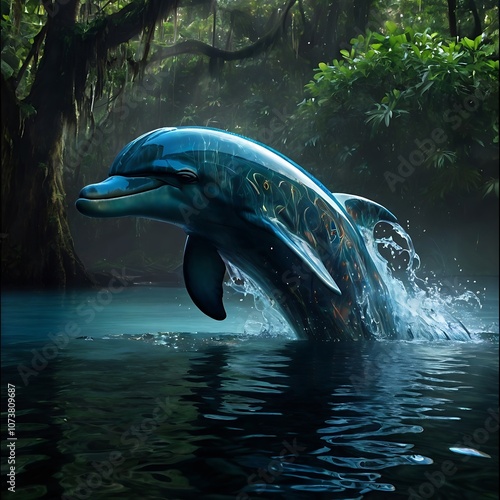 A shapeshifting Encantado dolphin monster.South American Legend Folklore Illustrations photo