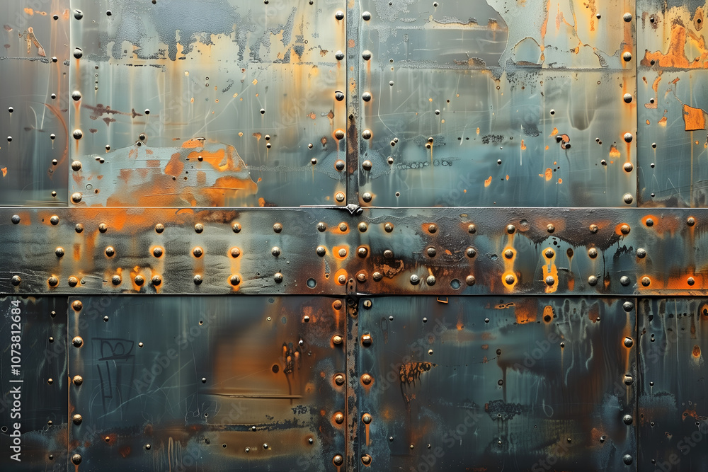 The image shows a close up of a rusted and worn steel surface with ...