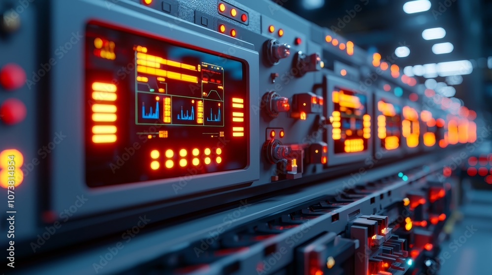 A close-up view of futuristic electronic control panels with illuminated displays and buttons, showcasing advanced technology in a dimly lit environment. A close-up view of futuristic electronic control panels with illuminated displays and buttons, showcasing advanced technology in a dimly lit environment.